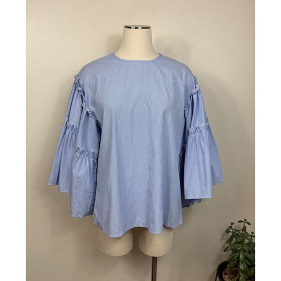 Anthropologie DRA Womens Pinstripe Flutter Sleeve Top - Picture 1 of 12